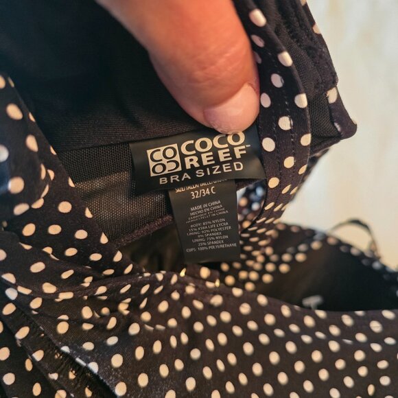Coco Reef One Piece Black White Polka Dot Flower Trim Swim Dress Suit Size 32 34 - Picture 13 of 16